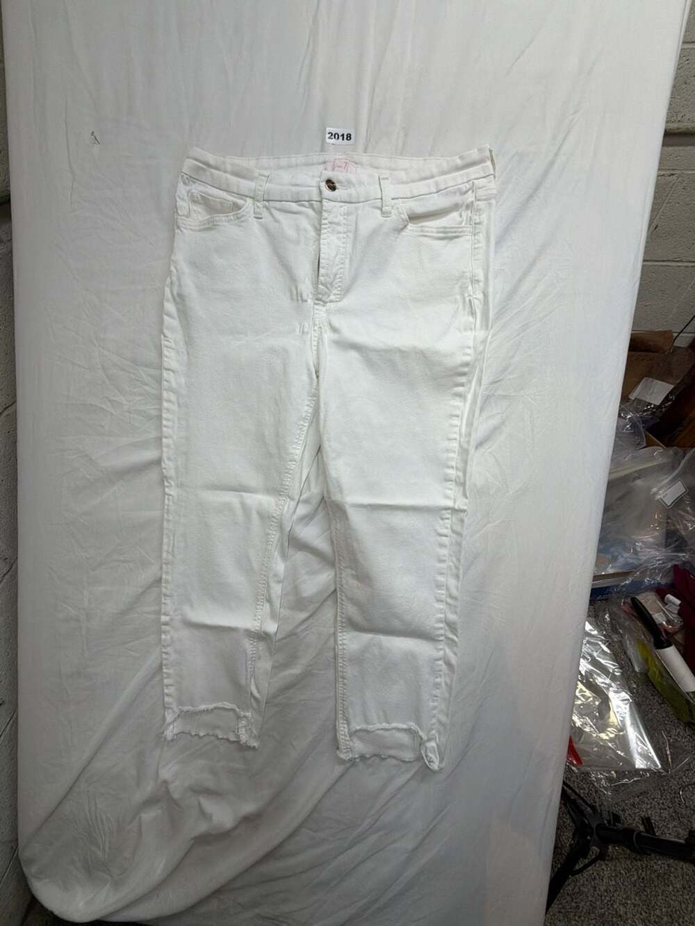Jen7 Ankle Straight Jeans Size 16 White Raw Hem Denim